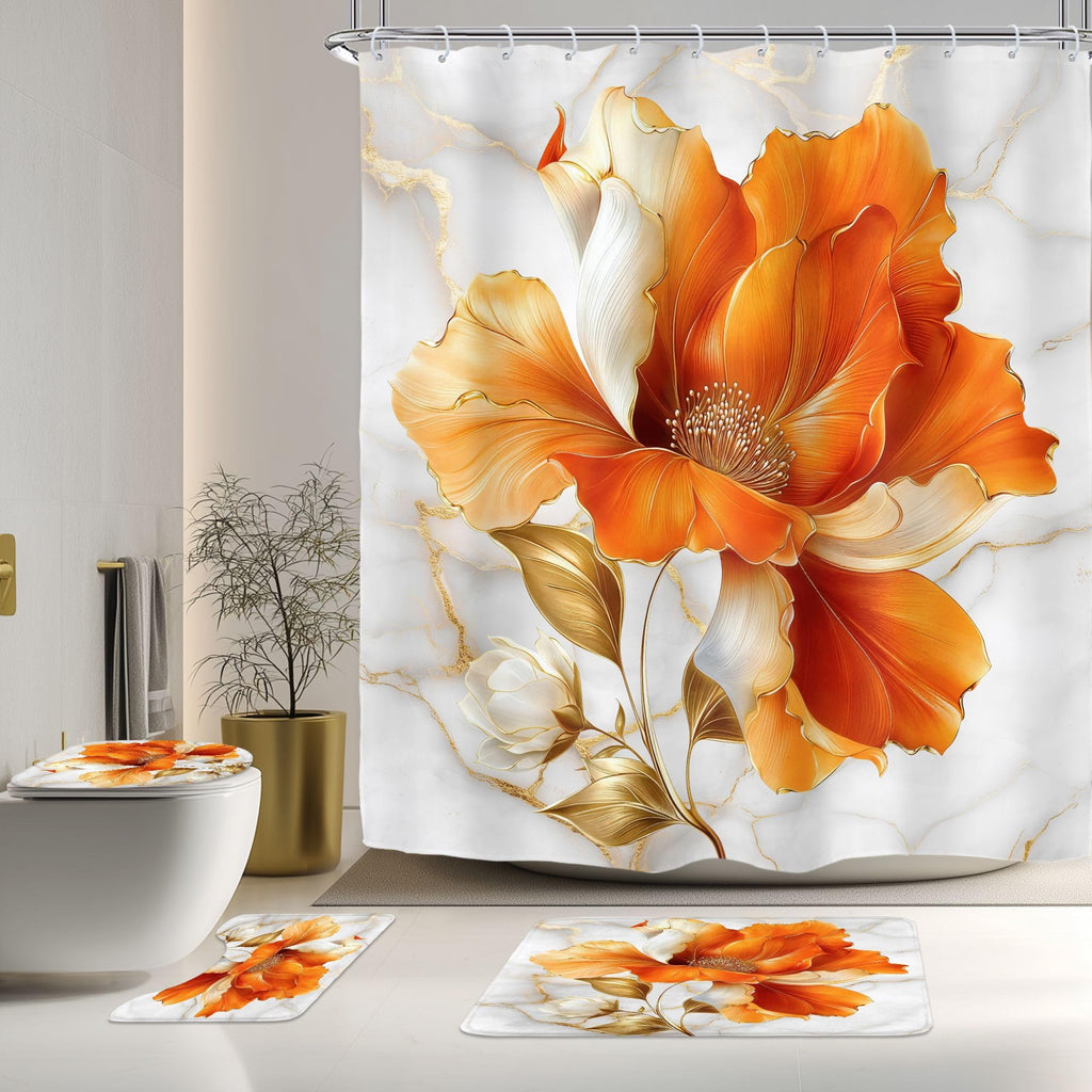 Riyidecor Marble Floral 4PCS Shower Curtain Sets