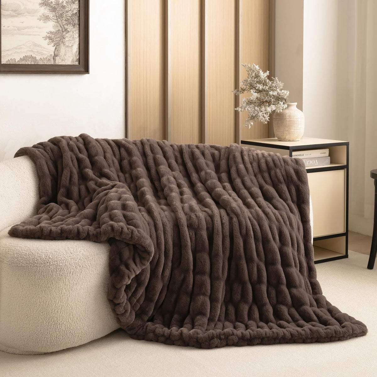 YUSOKI Luxury Double Side Faux Rabbit Fur Throw Blanket