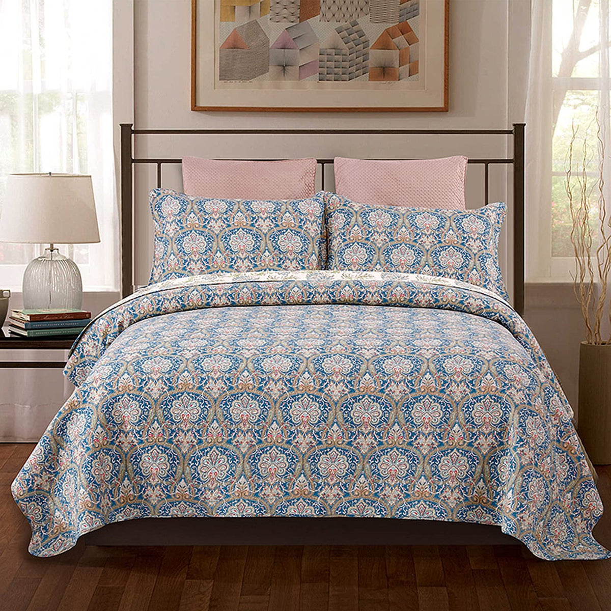 3 Piece Bedding Double Patchwork Quilted Bedspreads Ultrasonic Jacquard Quilt Coverlets with Pillowcases Single Bed Blanket Bohemian Throws All Season