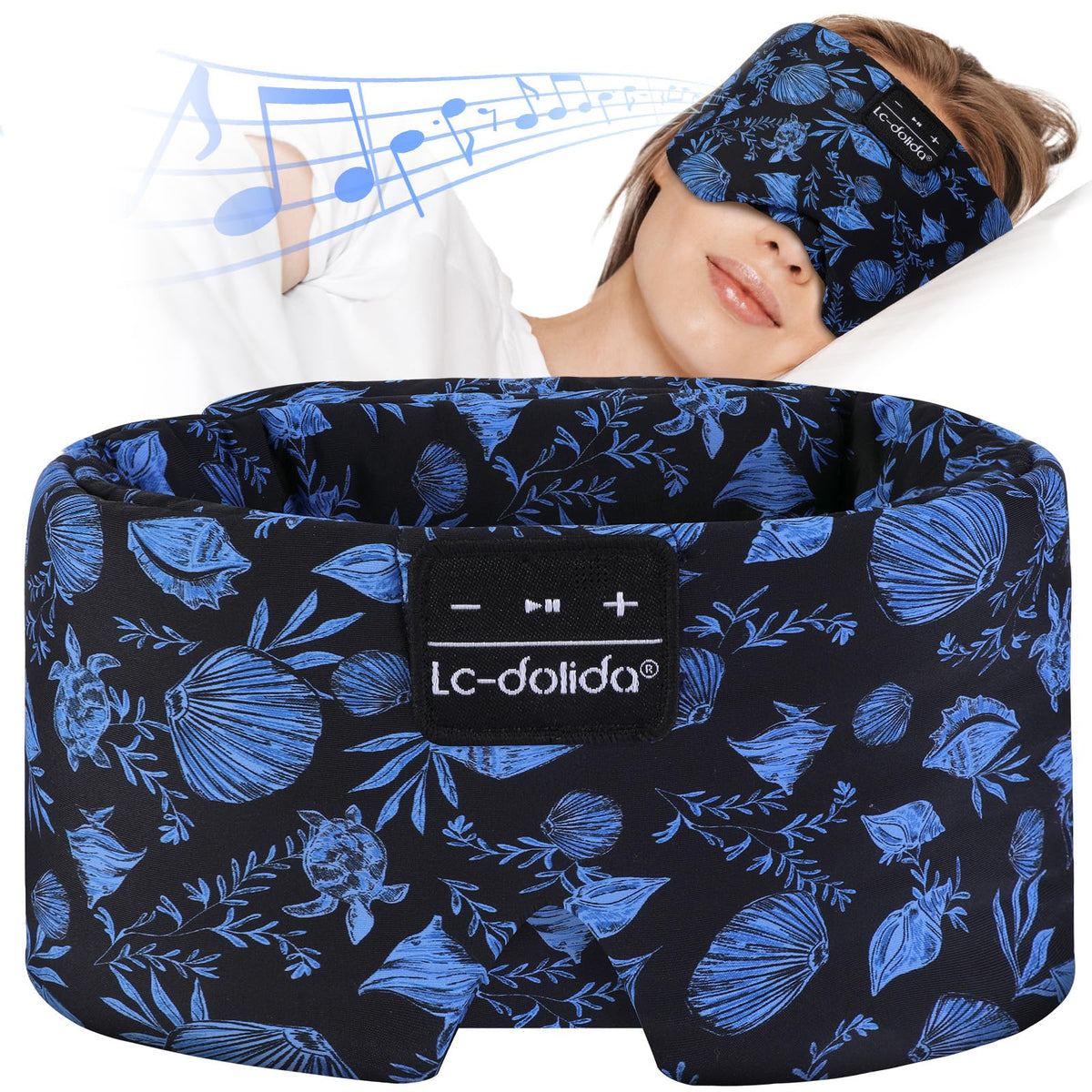 LC-dolida Sleep Mask with Bluetooth Headphones, Silk Eye Mask for Sleeping Side Day Sleepers, 5.4 Bluetooth Silk Sleep Mask Headphones for Women Men with Thin Speaker, Blackout, Comfort