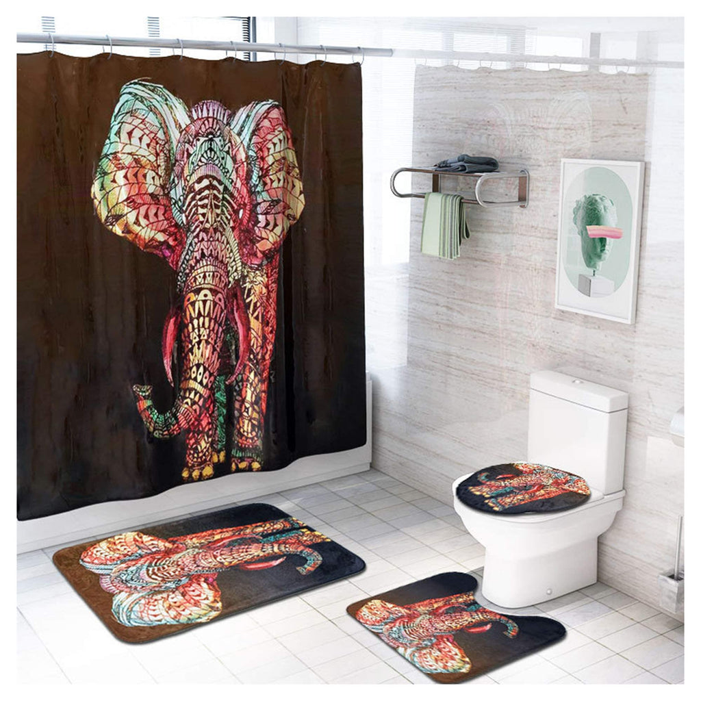 16 Pcs Shower Curtain Sets with Rugs Waterproof Fabric Bathroom Curtains Bath Rugs Toilet Mat Toilet Lid Rug with 12 Hooks Elephant Lion Tiger Bathroom Accessories 10 (12)