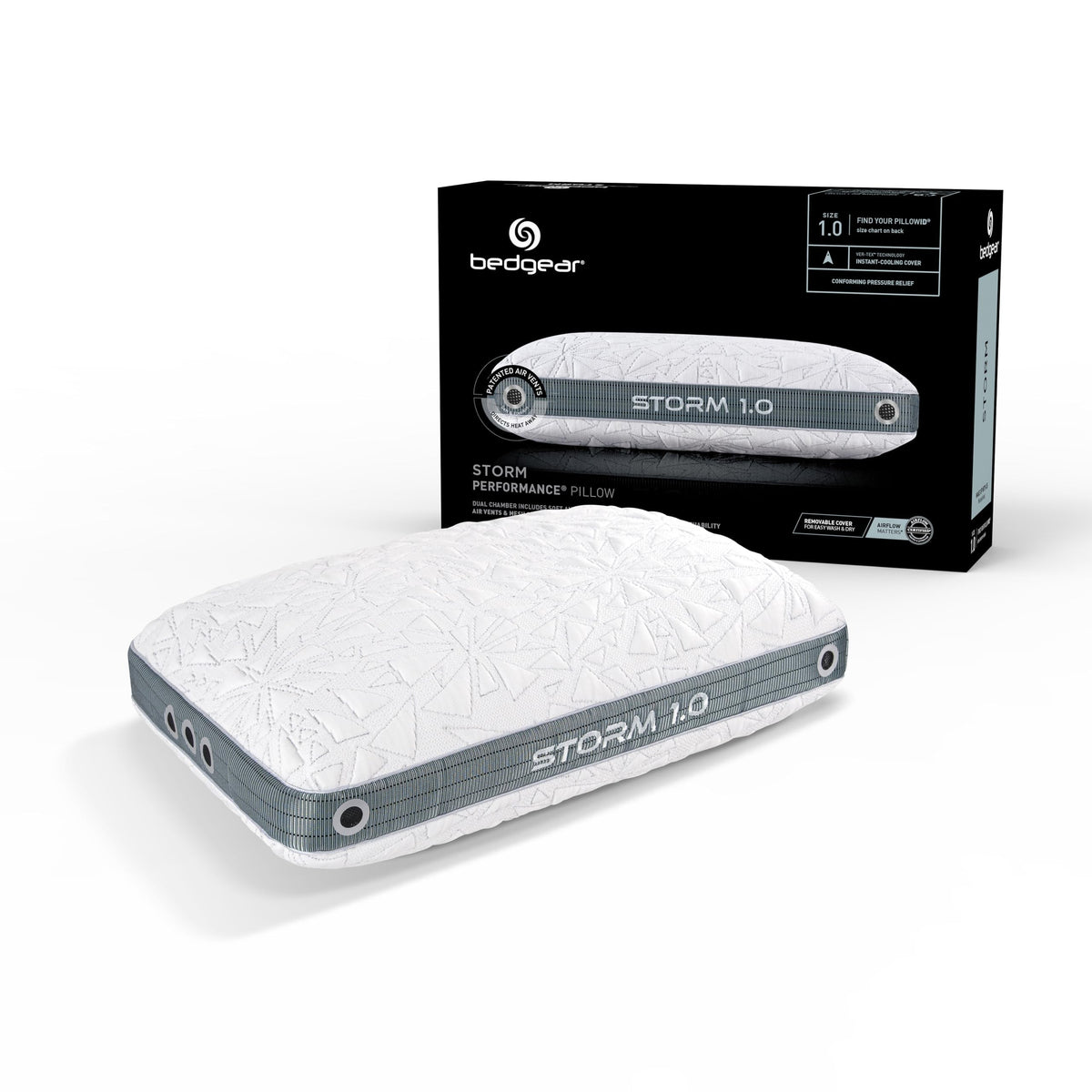 Bedgear Storm Cuddle Curve Performance Pillow, Cooling Pillow for Side Sleepers, Medium Firm Support, Ver-Tex Cooling Cover, Air-X Mesh, Washable