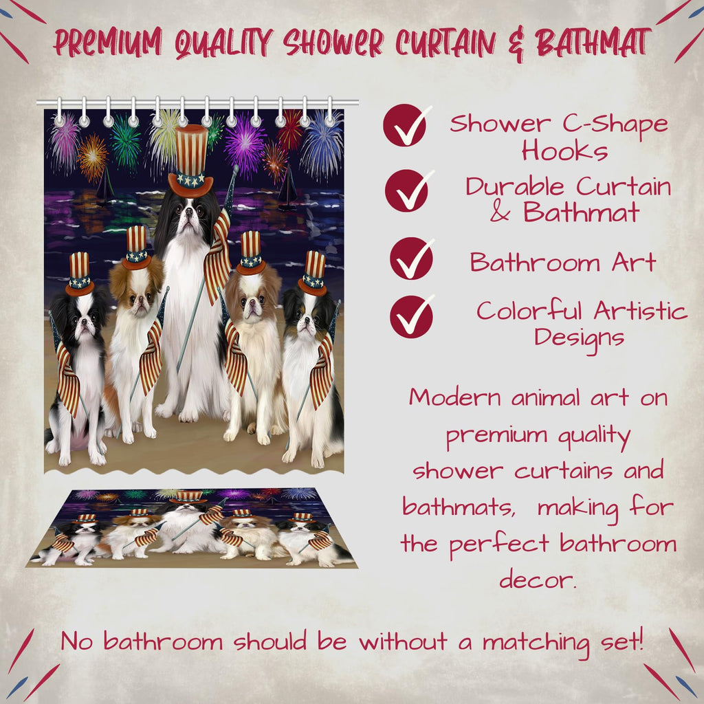 Doggie of the Day Japanese Chin Dog Bath Mat & Shower Curtain Combo - Non-Slip Bathroom Decor Plush Rug Mat Polyester Bathtub Curtain Screens with Hooks