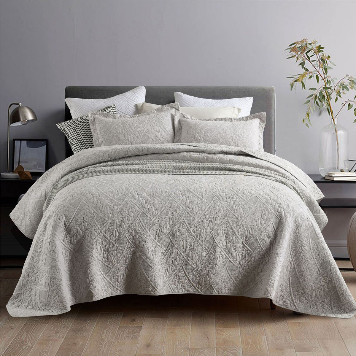 UOIO 3 Piece Cotton Quilt Sets Floral Embroidery Bedspread Bed Cover Coverlet Comforter 1 Quilt and 2 Pillow Shams (Blue, Queen),Cotton Duvet
