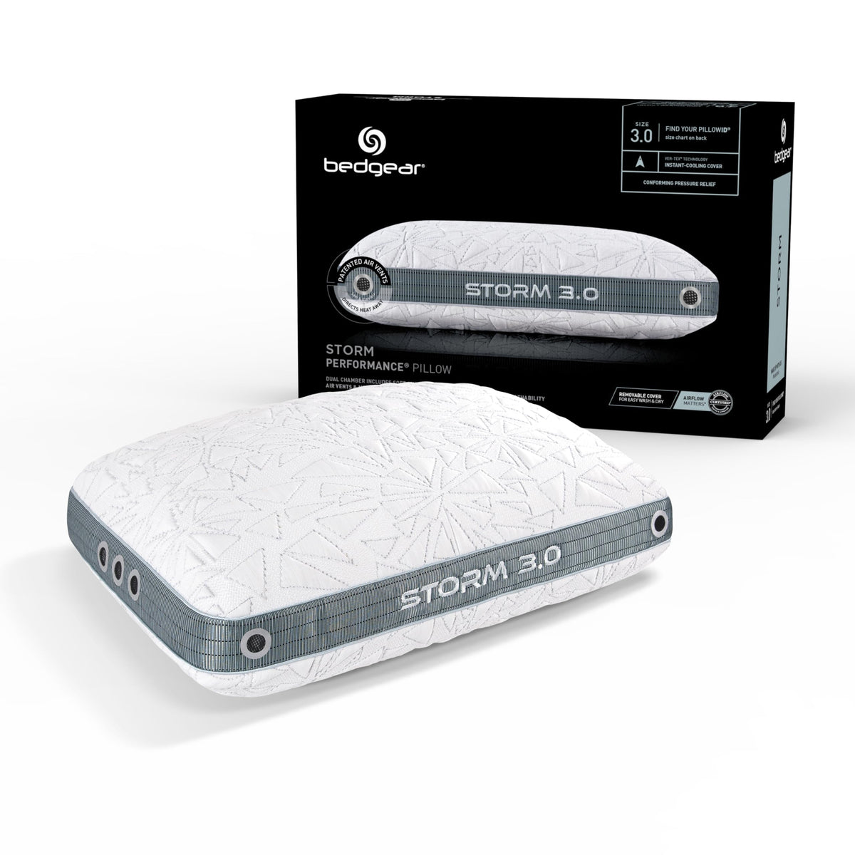 Bedgear Storm Cuddle Curve Performance Pillow, Cooling Pillow for Side Sleepers, Medium Firm Support, Ver-Tex Cooling Cover, Air-X Mesh, Washable