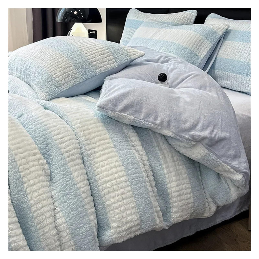 Winter Bedding Set Deluxe Milk Velvet Warm Comforter Set with Sheet Quilt Cover Pillowcase (A 220 * 240cm)