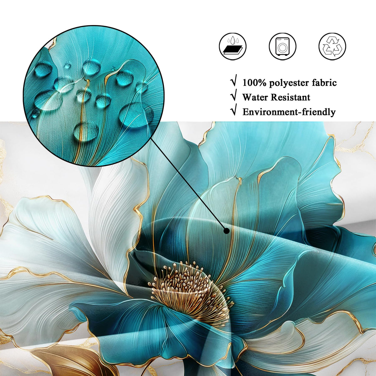 Riyidecor Marble Floral 4PCS Shower Curtain Sets