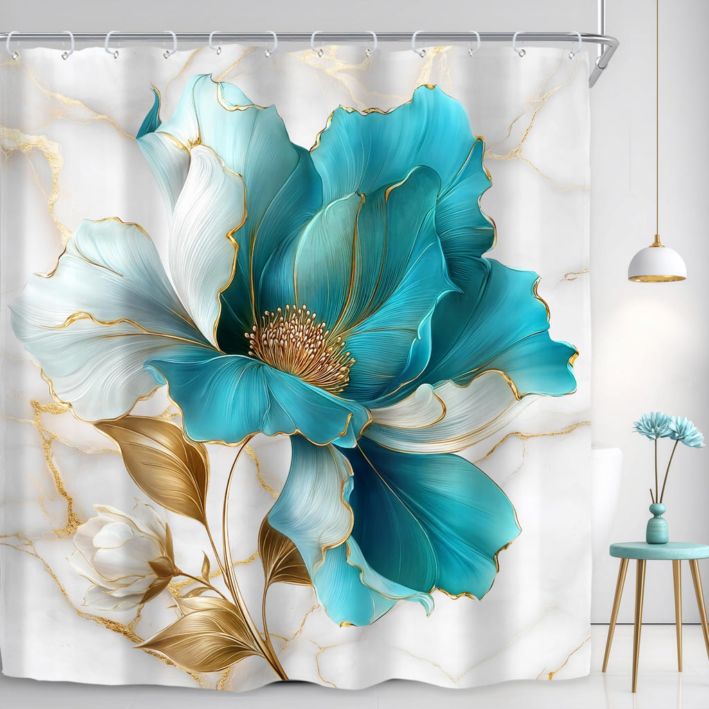 Riyidecor Marble Floral 4PCS Shower Curtain Sets