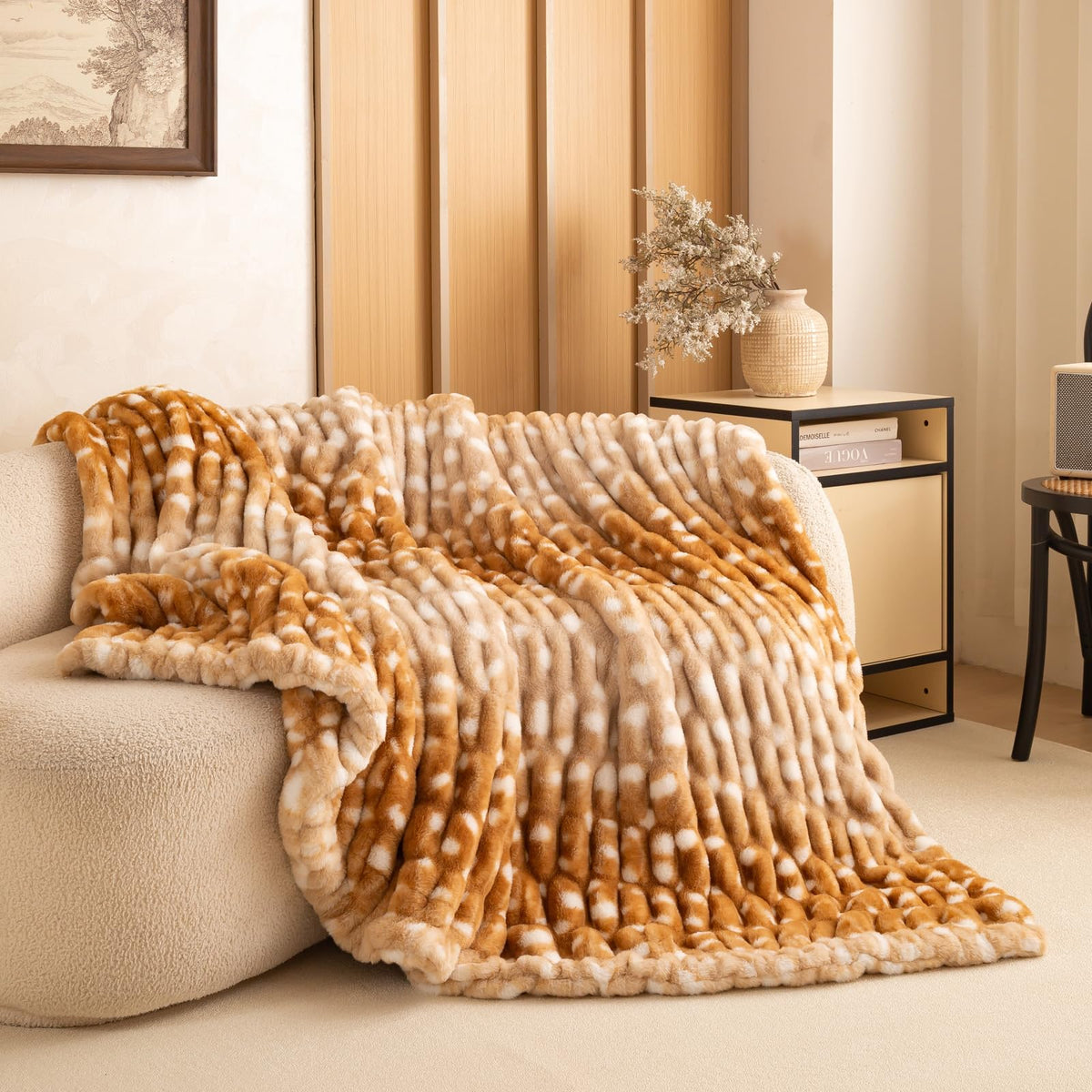 YUSOKI Luxury Double Side Faux Rabbit Fur Throw Blanket
