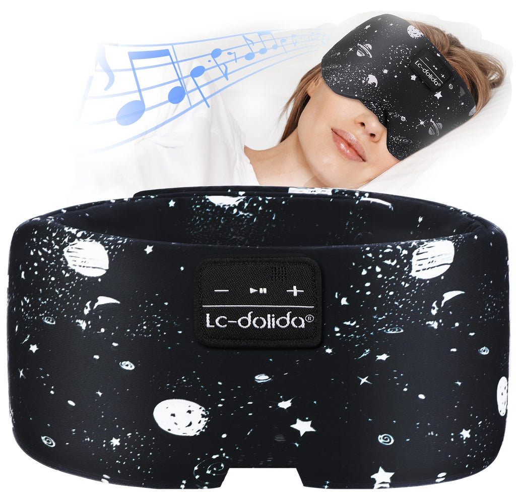 LC-dolida Sleep Mask with Bluetooth Headphones, Silk Eye Mask for Sleeping Side Day Sleepers, 5.4 Bluetooth Silk Sleep Mask Headphones for Women Men with Thin Speaker, Blackout, Comfort