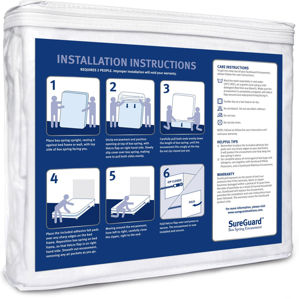 SureGuard Box Spring Cover, Waterproof Bed Bug Encasement