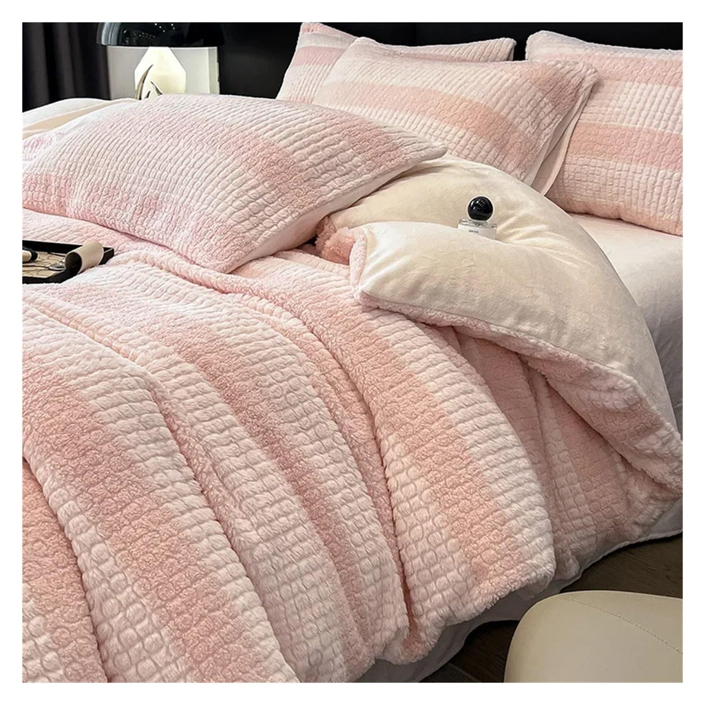Winter Bedding Set Deluxe Milk Velvet Warm Comforter Set with Sheet Quilt Cover Pillowcase (A 220 * 240cm)
