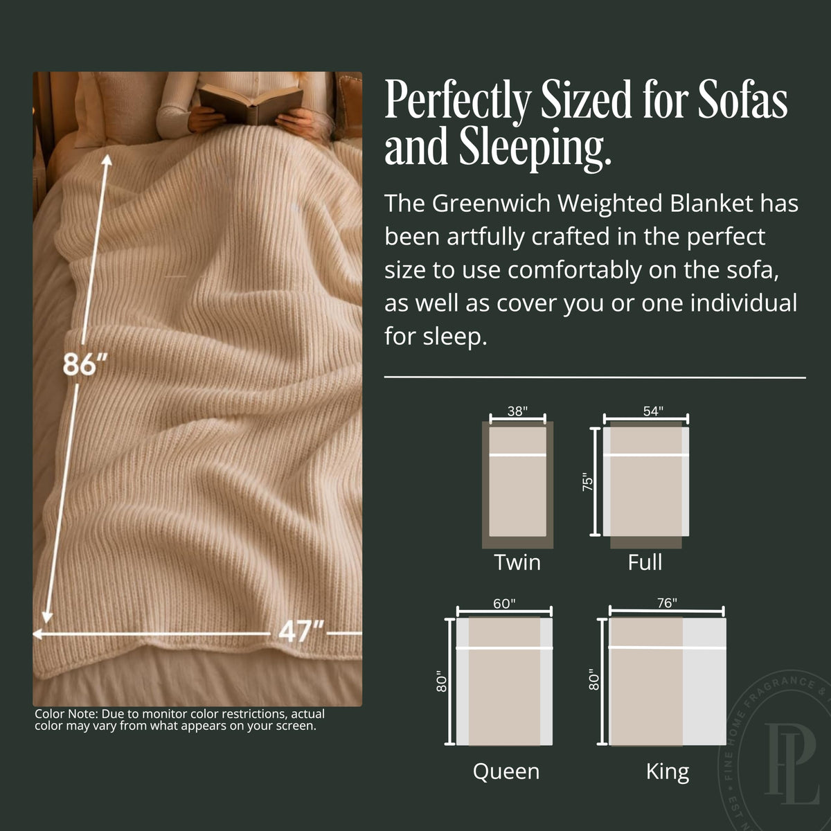 Preston Lane Greenwich Weighted Blanket for Adults 15 lbs, Heavy, 86x47 in