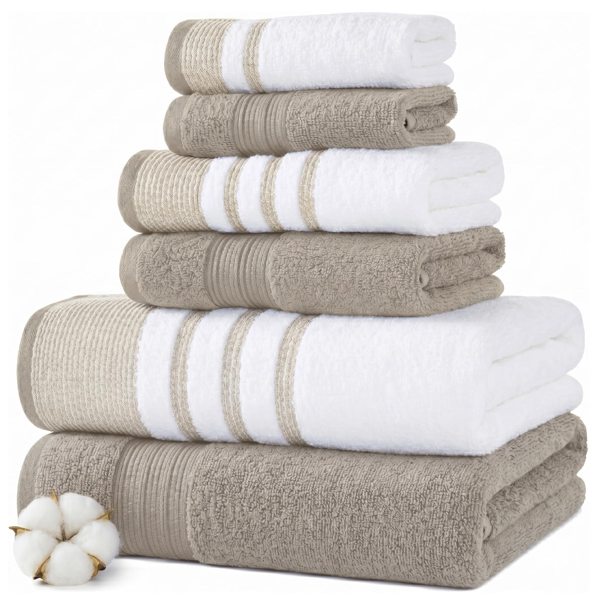 Modern Threads 6-Piece Towel Set – 100% Cotton, Quick Dry, Ultra Absorbent – Includes 2 Bath, 2 Hand, 2 Washcloths