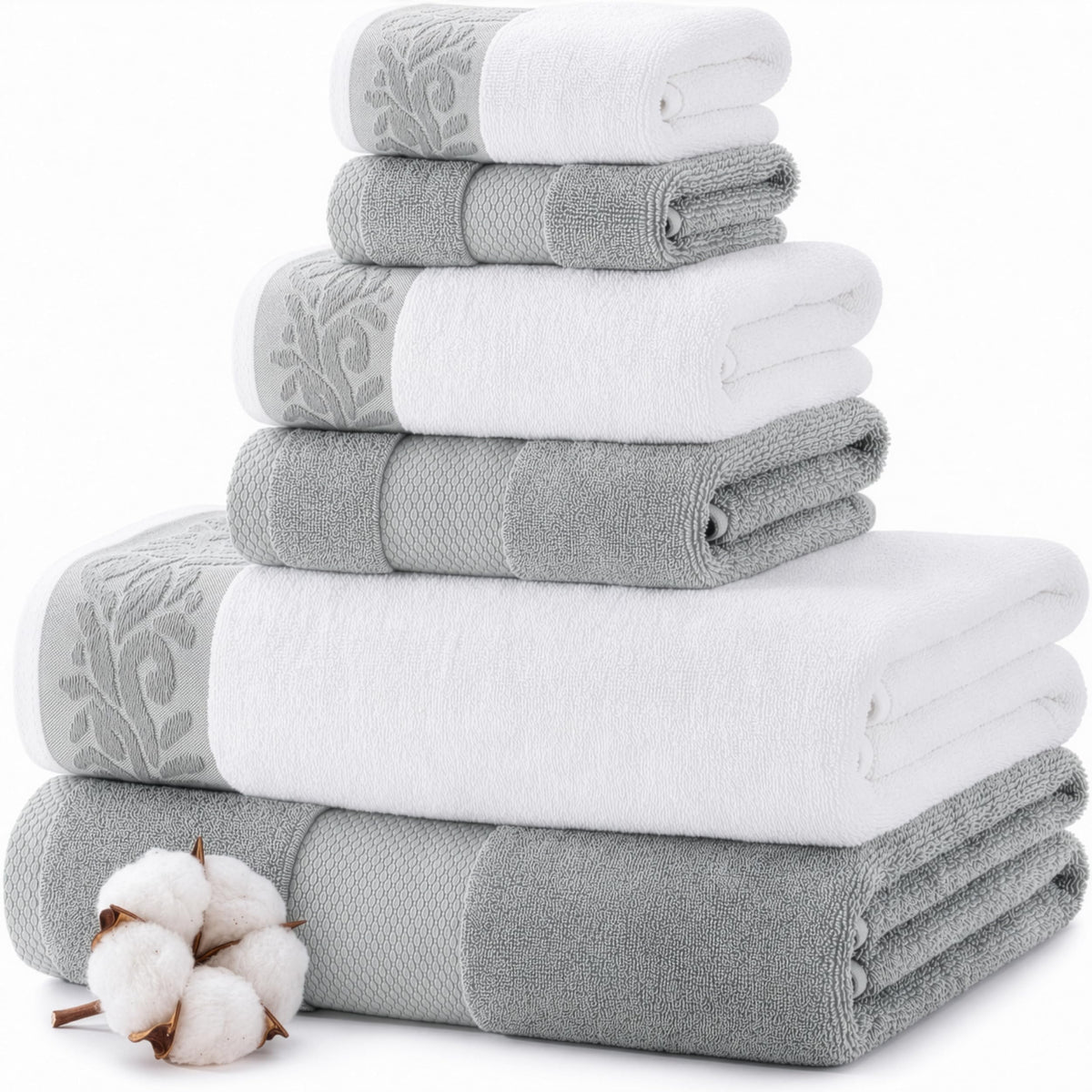 Modern Threads 6-Piece Towel Set – 100% Cotton, Quick Dry, Ultra Absorbent – Includes 2 Bath, 2 Hand, 2 Washcloths