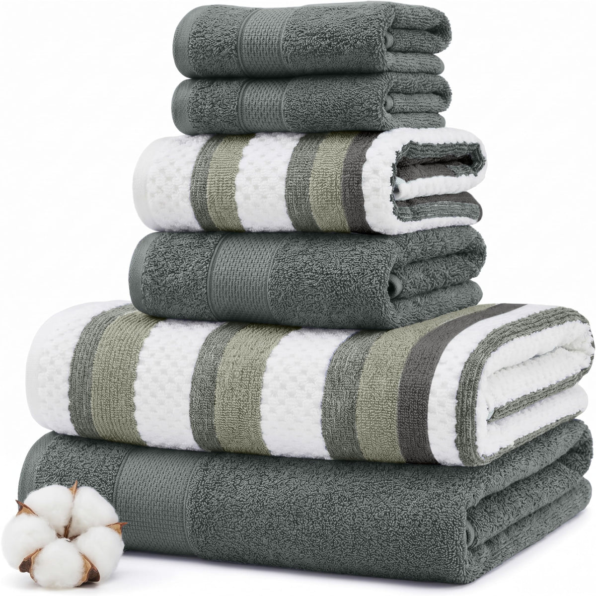Modern Threads 6-Piece Towel Set – 100% Cotton, Quick Dry, Ultra Absorbent – Includes 2 Bath, 2 Hand, 2 Washcloths
