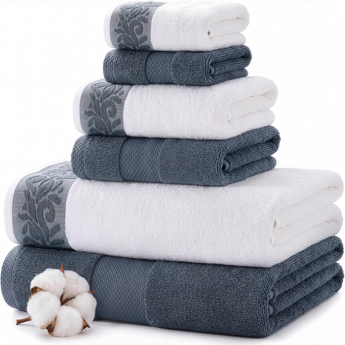 Modern Threads 6-Piece Towel Set – 100% Cotton, Quick Dry, Ultra Absorbent – Includes 2 Bath, 2 Hand, 2 Washcloths