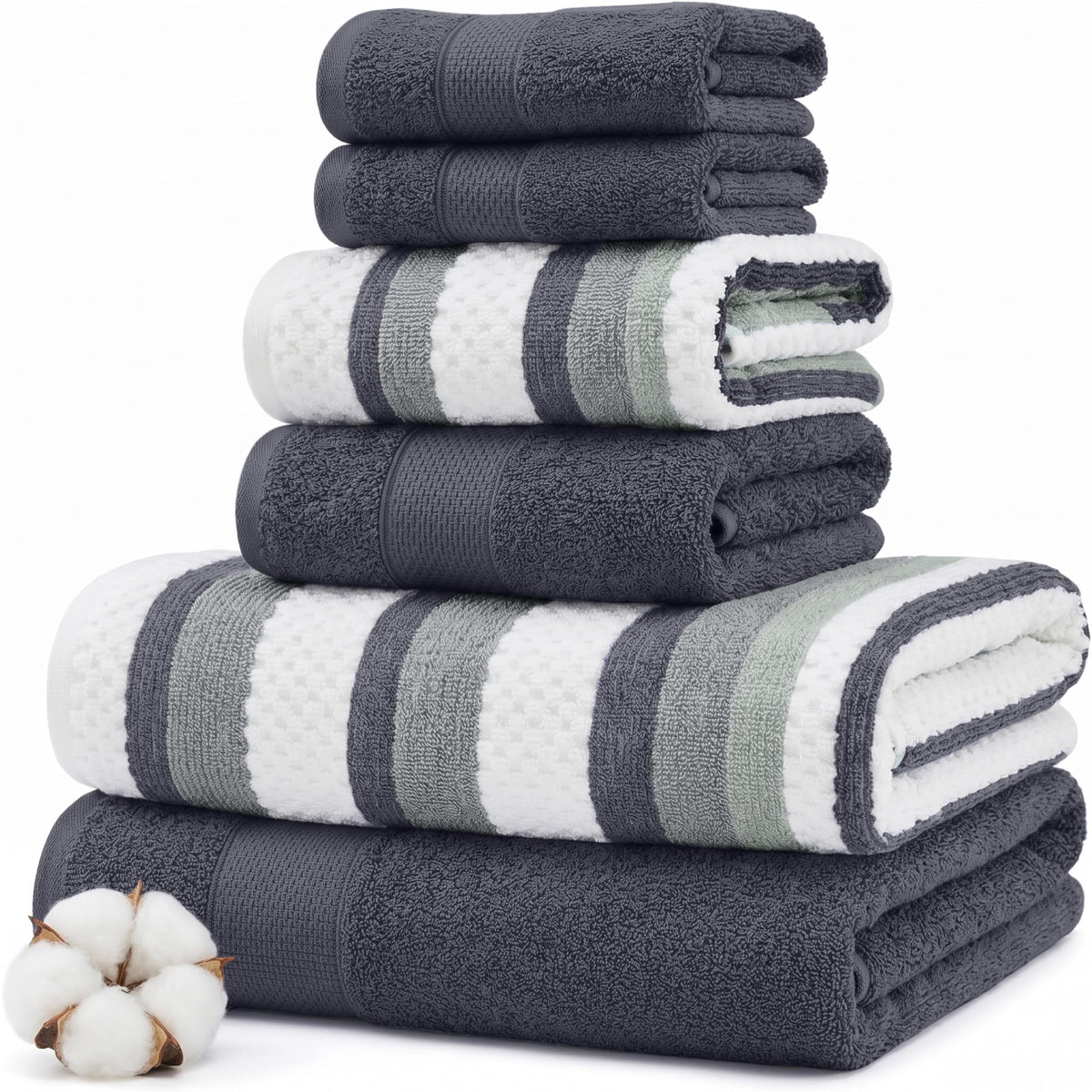Modern Threads 6-Piece Towel Set – 100% Cotton, Quick Dry, Ultra Absorbent – Includes 2 Bath, 2 Hand, 2 Washcloths