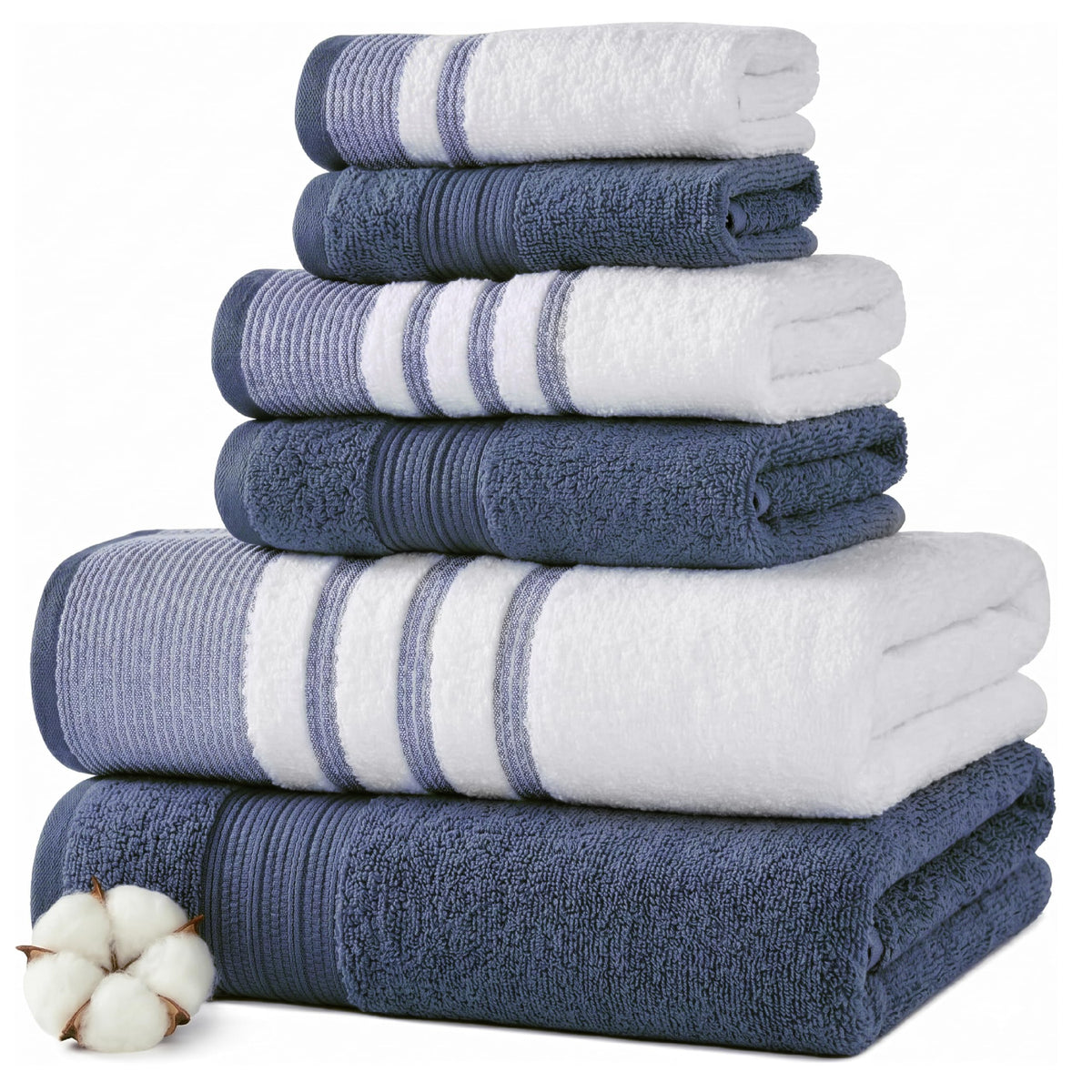 Modern Threads 6-Piece Towel Set – 100% Cotton, Quick Dry, Ultra Absorbent – Includes 2 Bath, 2 Hand, 2 Washcloths