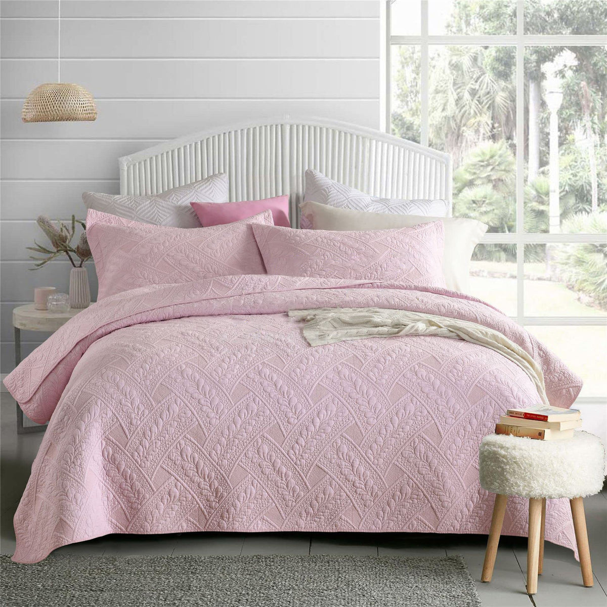 UOIO 3 Piece Cotton Quilt Sets Floral Embroidery Bedspread Bed Cover Coverlet Comforter 1 Quilt and 2 Pillow Shams (Blue, Queen),Cotton Duvet
