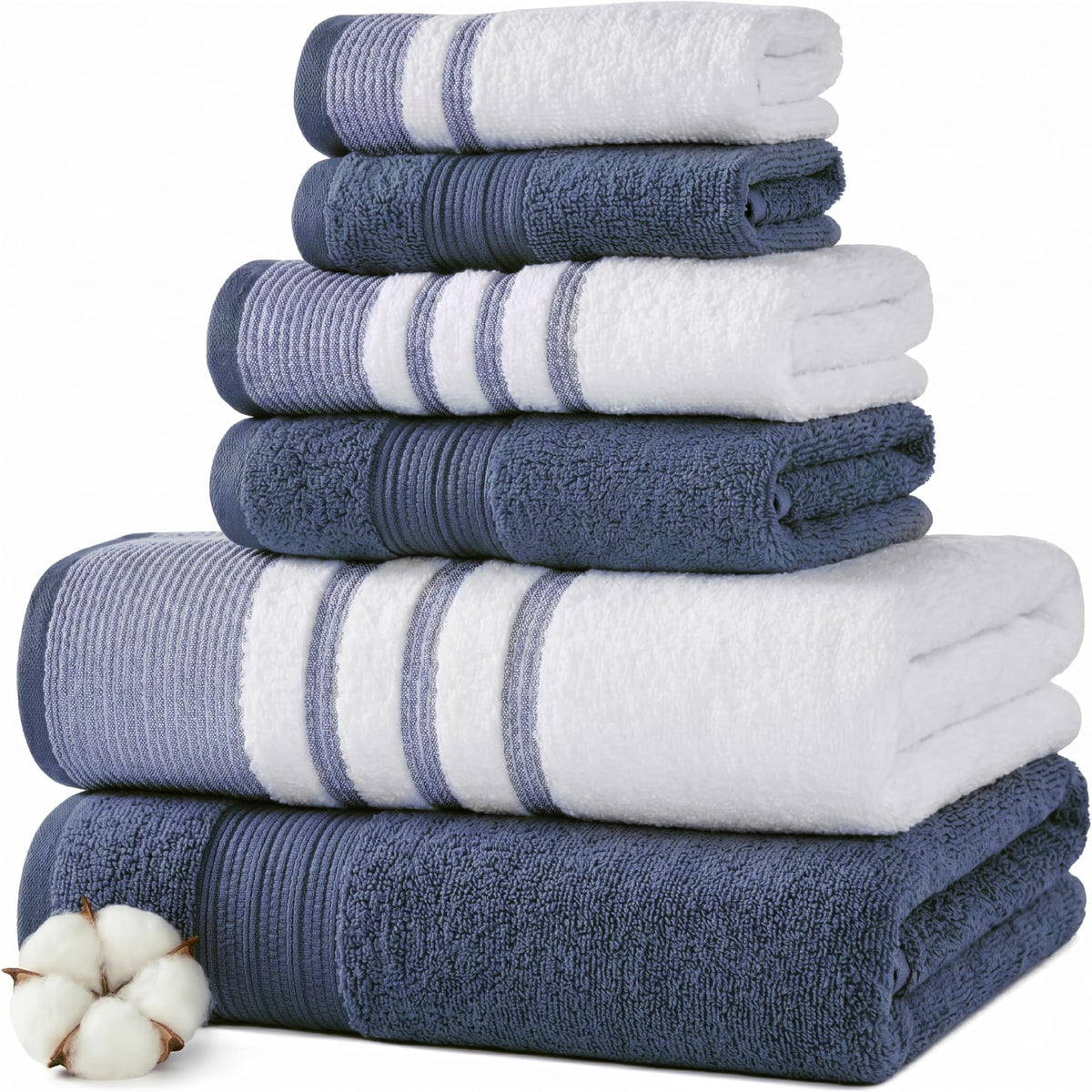 Modern Threads 6-Piece Towel Set – 100% Cotton, Quick Dry, Ultra Absorbent – Includes 2 Bath, 2 Hand, 2 Washcloths