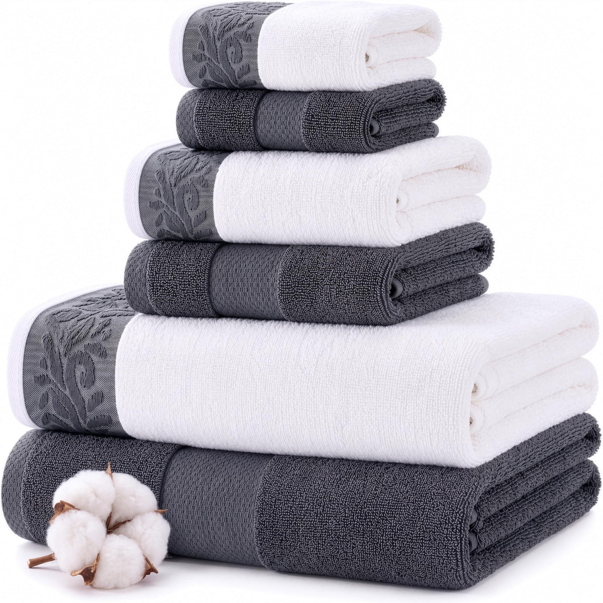 Modern Threads 6-Piece Towel Set – 100% Cotton, Quick Dry, Ultra Absorbent – Includes 2 Bath, 2 Hand, 2 Washcloths