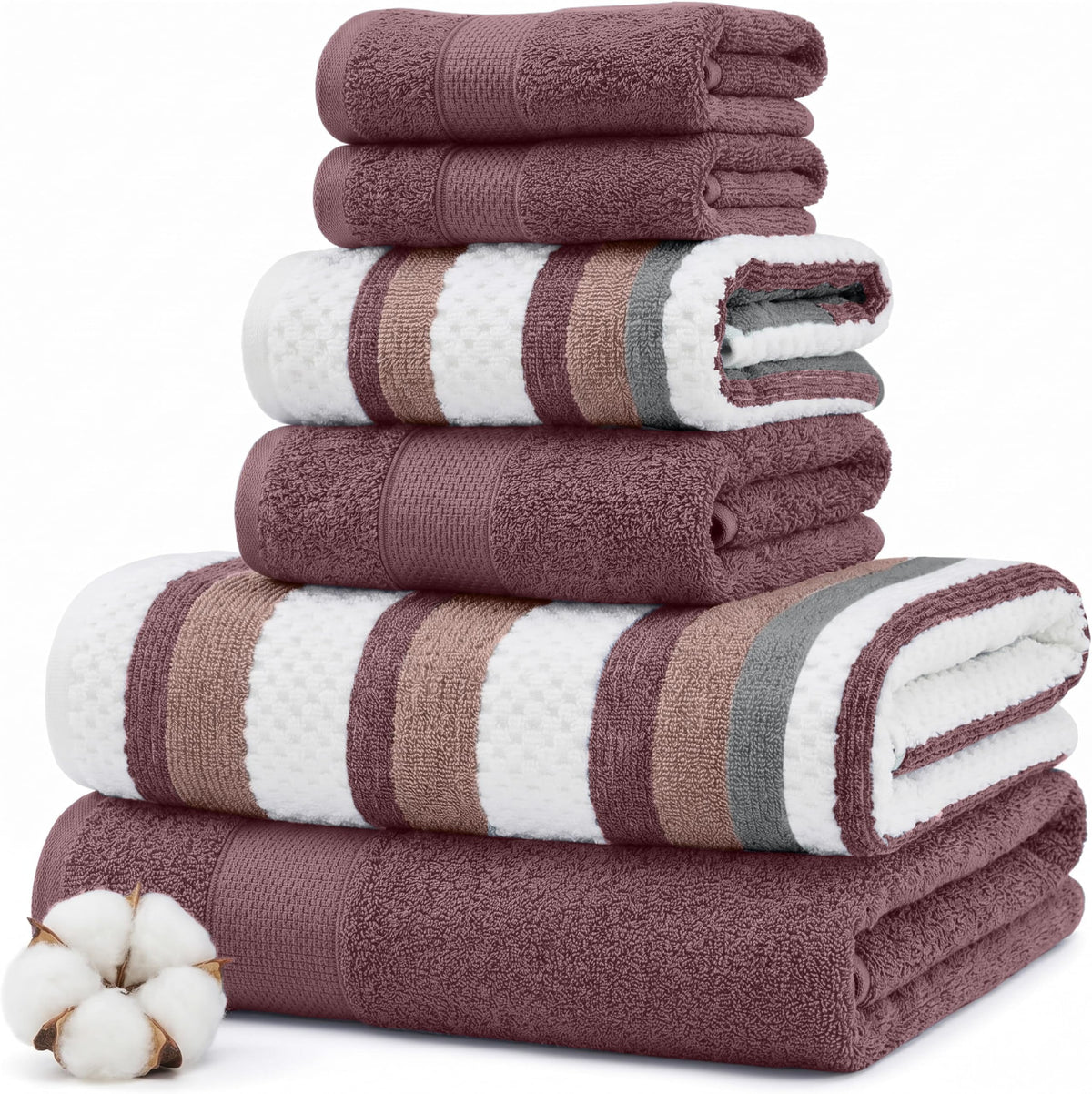Modern Threads 6-Piece Towel Set – 100% Cotton, Quick Dry, Ultra Absorbent – Includes 2 Bath, 2 Hand, 2 Washcloths