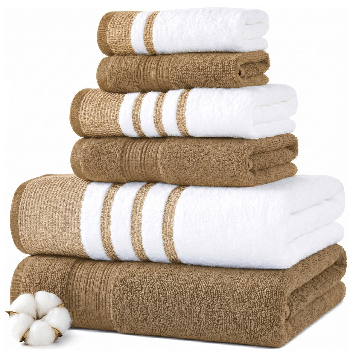 Modern Threads 6-Piece Towel Set – 100% Cotton, Quick Dry, Ultra Absorbent – Includes 2 Bath, 2 Hand, 2 Washcloths