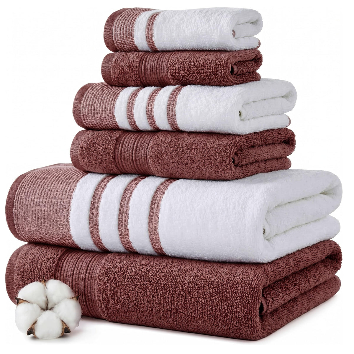 Modern Threads 6-Piece Towel Set – 100% Cotton, Quick Dry, Ultra Absorbent – Includes 2 Bath, 2 Hand, 2 Washcloths
