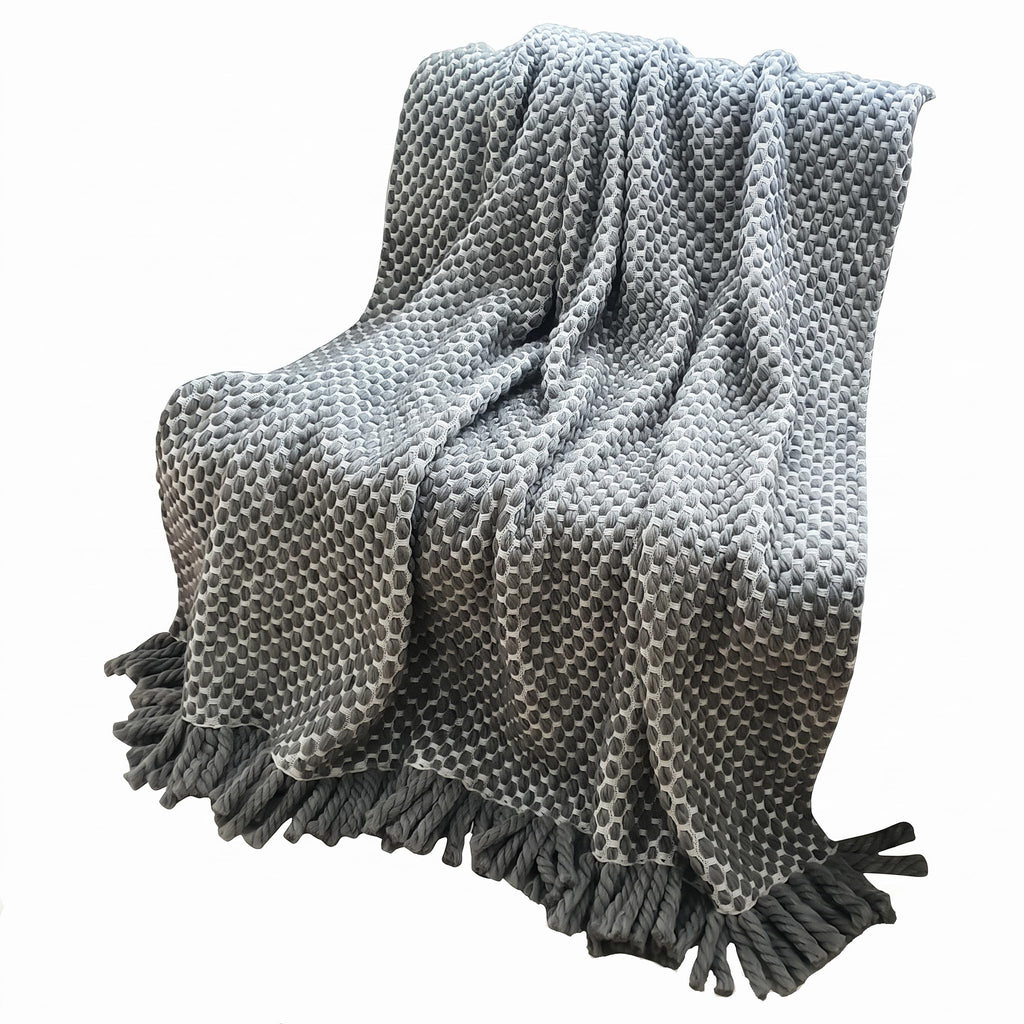 Chunky Hand-Crafted Wool Throw Blanket Gray White 65x75 in