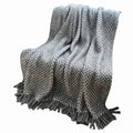 Chunky Hand-Crafted Wool Throw Blanket Gray White 65x75 in