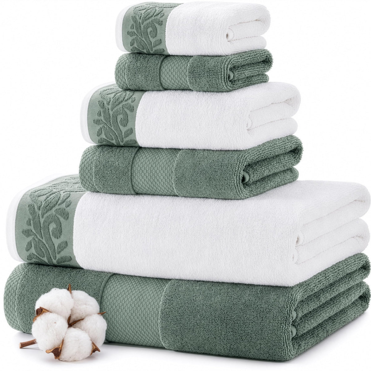 Modern Threads 6-Piece Towel Set – 100% Cotton, Quick Dry, Ultra Absorbent – Includes 2 Bath, 2 Hand, 2 Washcloths