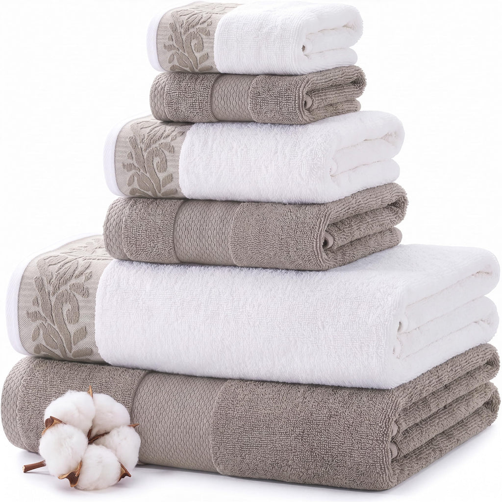 Modern Threads 6-Piece Towel Set – 100% Cotton, Quick Dry, Ultra Absorbent – Includes 2 Bath, 2 Hand, 2 Washcloths