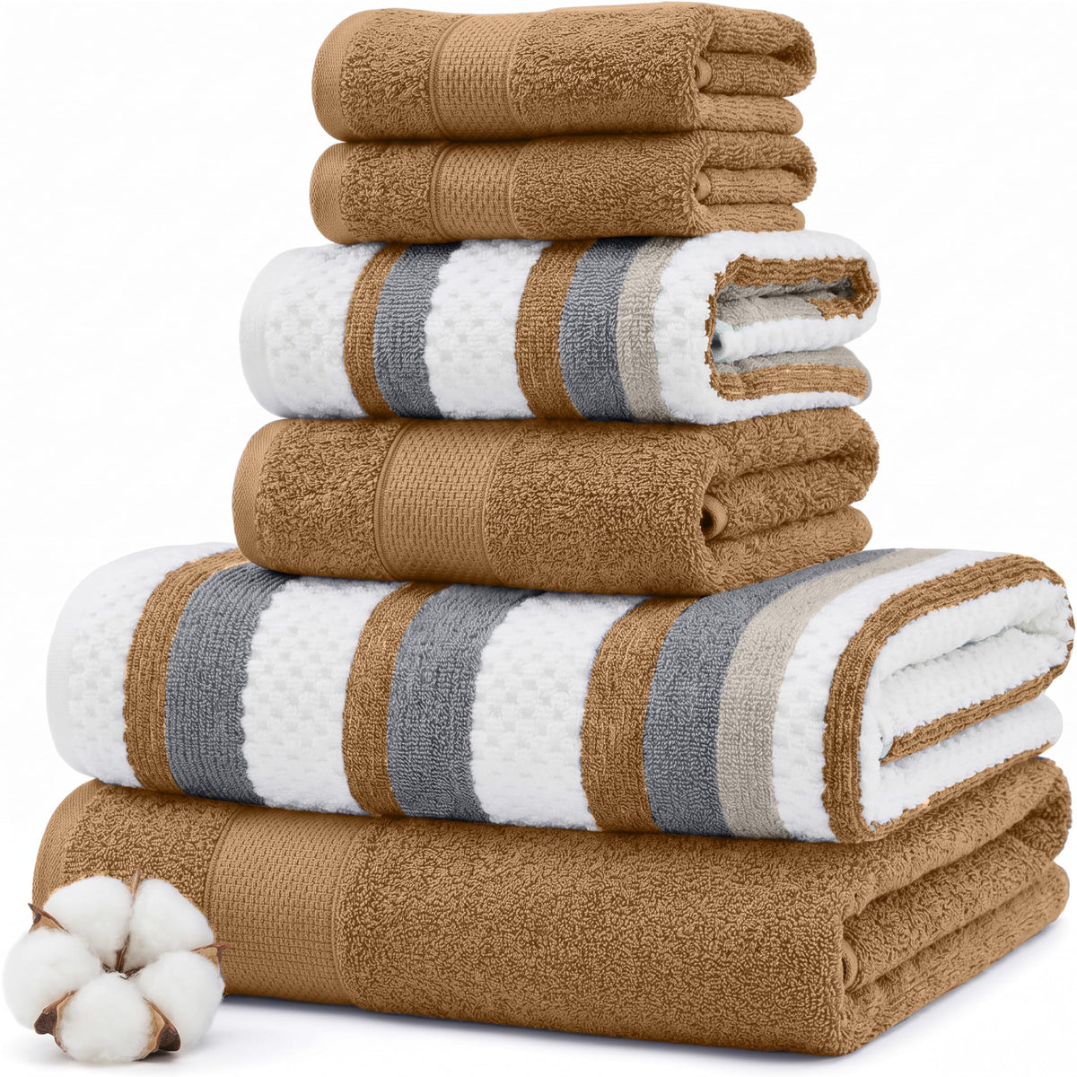 Modern Threads 6-Piece Towel Set – 100% Cotton, Quick Dry, Ultra Absorbent – Includes 2 Bath, 2 Hand, 2 Washcloths