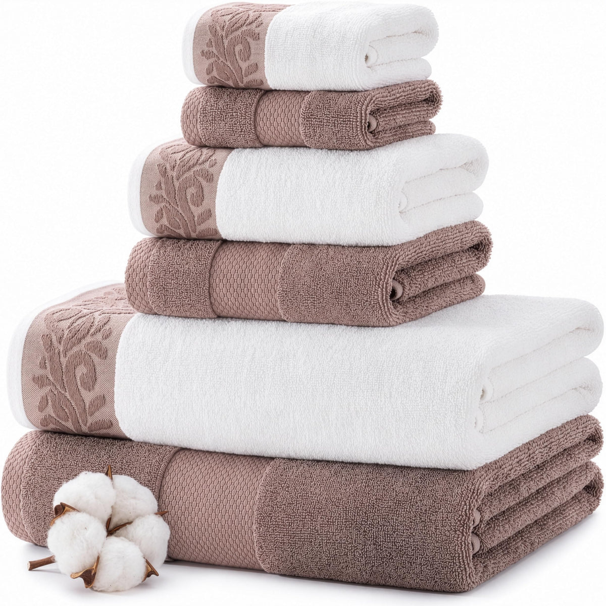 Modern Threads 6-Piece Towel Set – 100% Cotton, Quick Dry, Ultra Absorbent – Includes 2 Bath, 2 Hand, 2 Washcloths