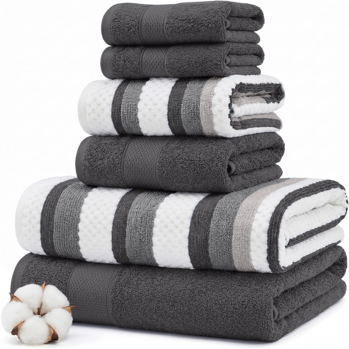 Modern Threads 6-Piece Towel Set – 100% Cotton, Quick Dry, Ultra Absorbent – Includes 2 Bath, 2 Hand, 2 Washcloths