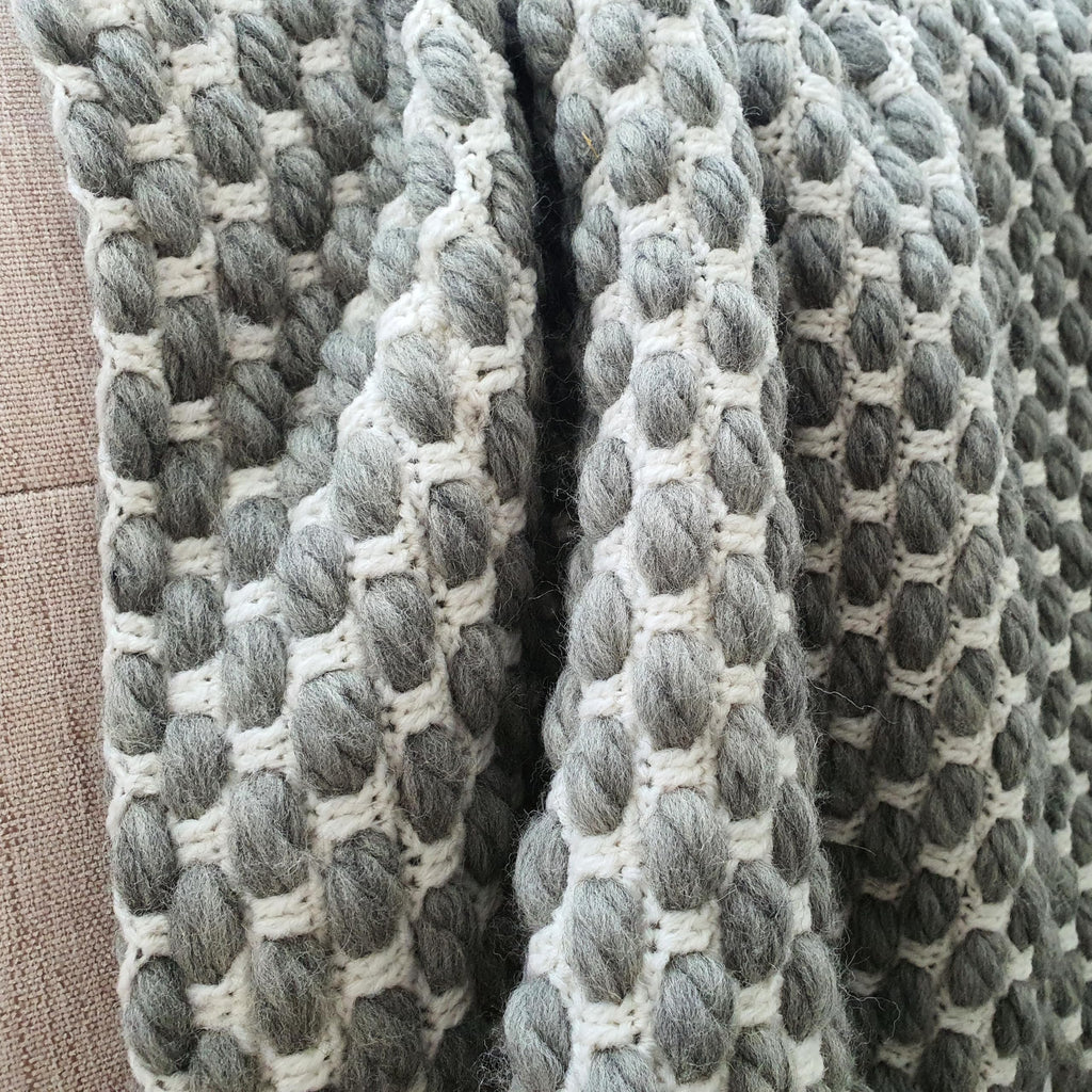 Chunky Hand-Crafted Wool Throw Blanket Gray White 65x75 in